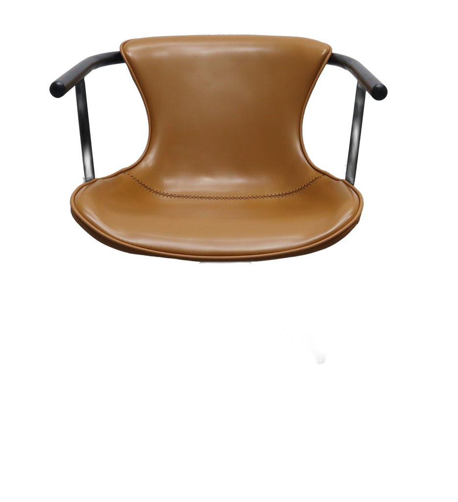 Camel And Black Upholstered Faux Leather Dining Arm Chair