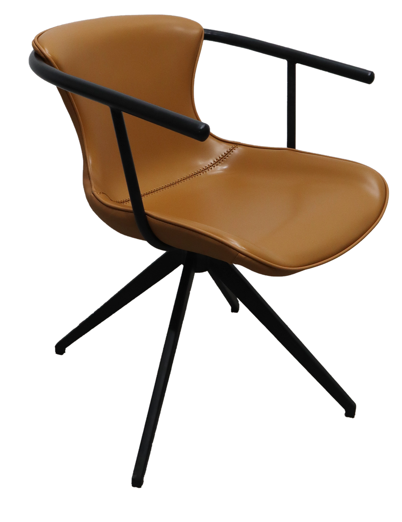 Camel And Black Upholstered Faux Leather Dining Arm Chair