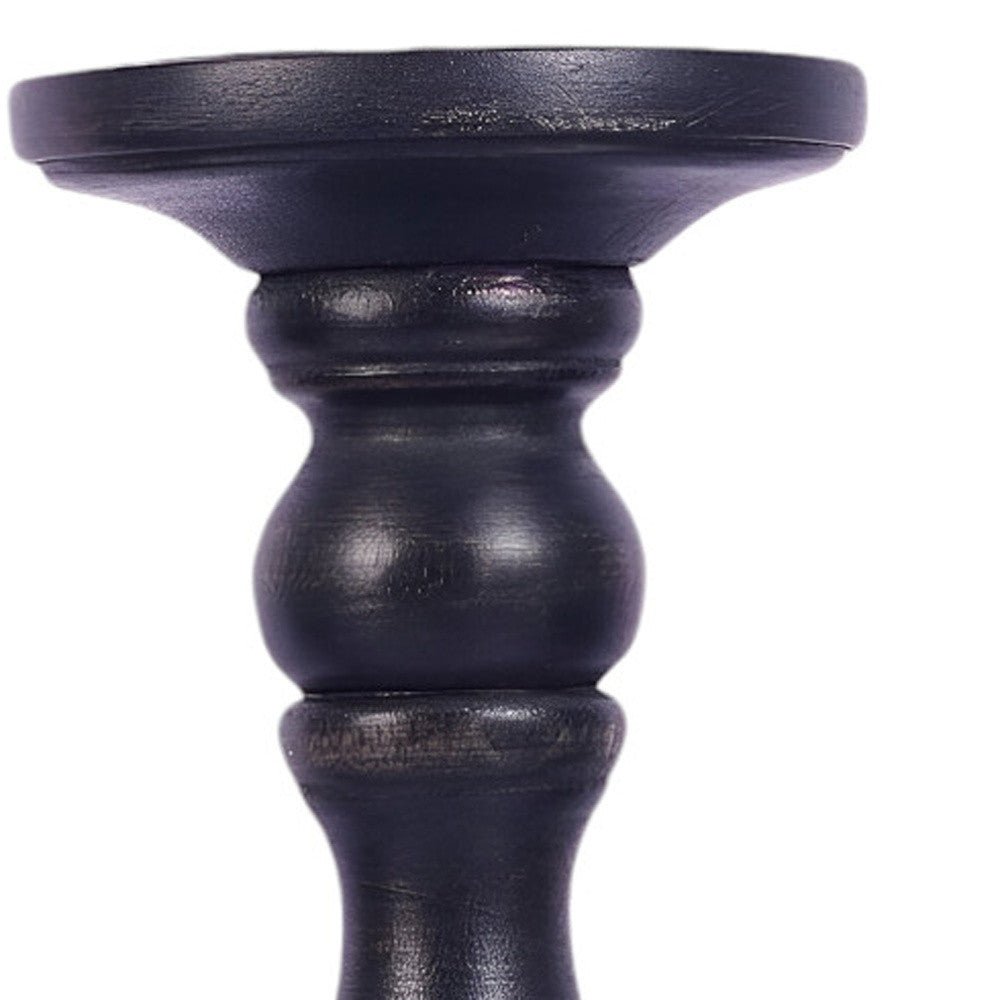 Set of Three Matte Black Genuine Wood Hand Carved Pillar Candle Holders