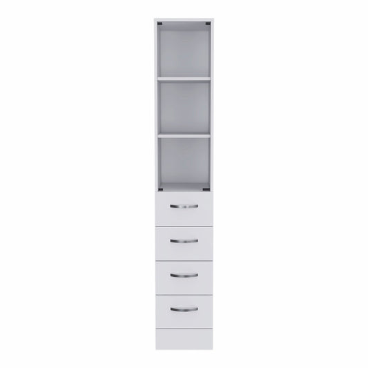 White Bathroom Storage Cabinet with Glass Door and Sliding Drawers