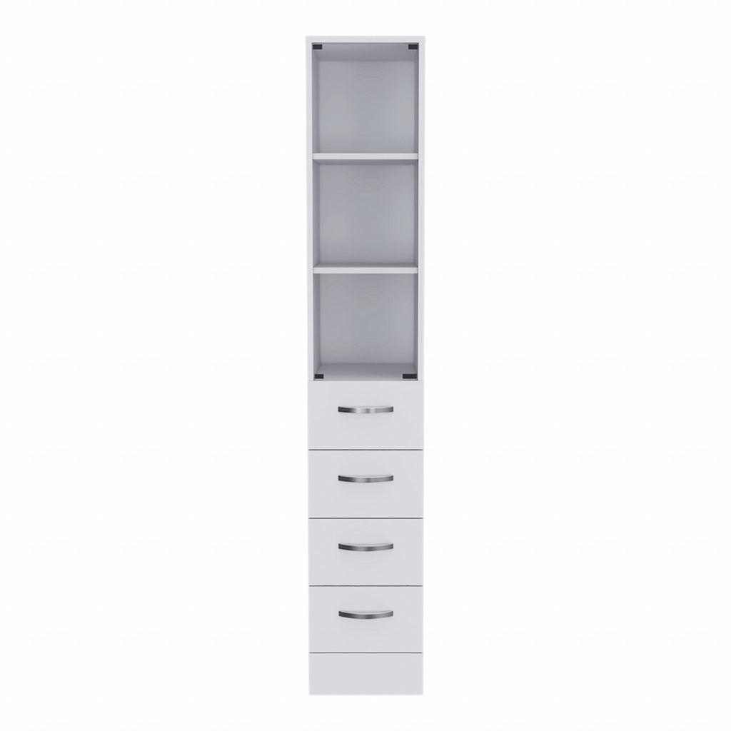 White Bathroom Storage Cabinet with Glass Door and Sliding Drawers