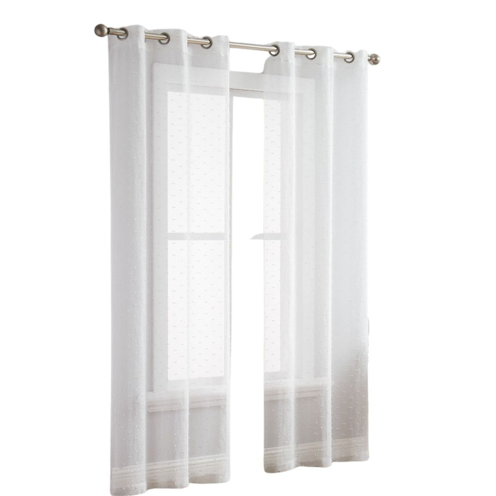 LuxxHomes  Set of Two 96" White Sprinkled Embellishment Window Curtain Panels