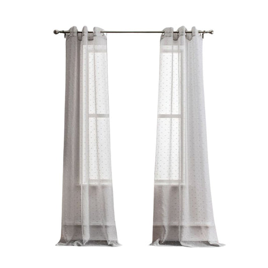 LuxxHomes  Set of Two 96" Gray Ribbon Embellished Window Curtain Panels