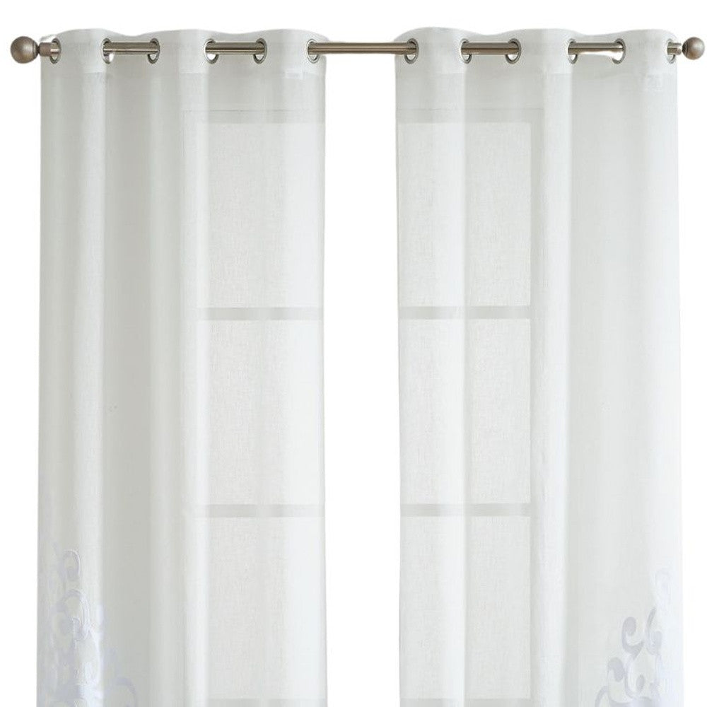 LuxxHomes  Set of Two 84"  White Velvet Applique Window Panels