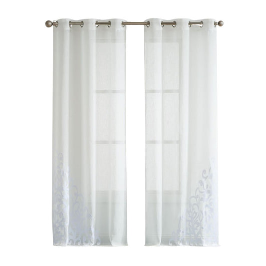 LuxxHomes  Set of Two 84"  White Velvet Applique Window Panels