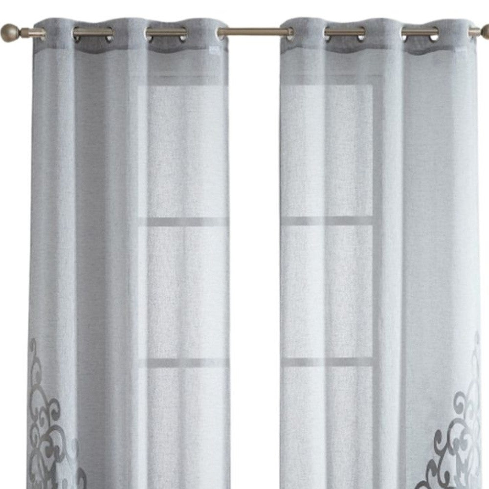 LuxxHomes  Set of Two 84"  Silver Velvet Applique Window Panels