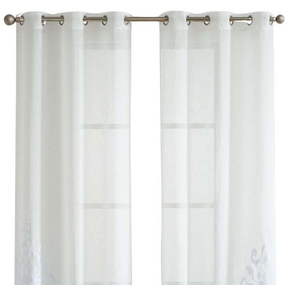 LuxxHomes  Set of Two 96"  White Velvet Applique Window Panels