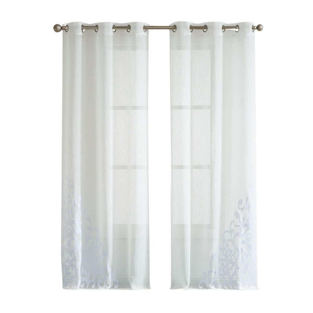 LuxxHomes  Set of Two 96"  White Velvet Applique Window Panels