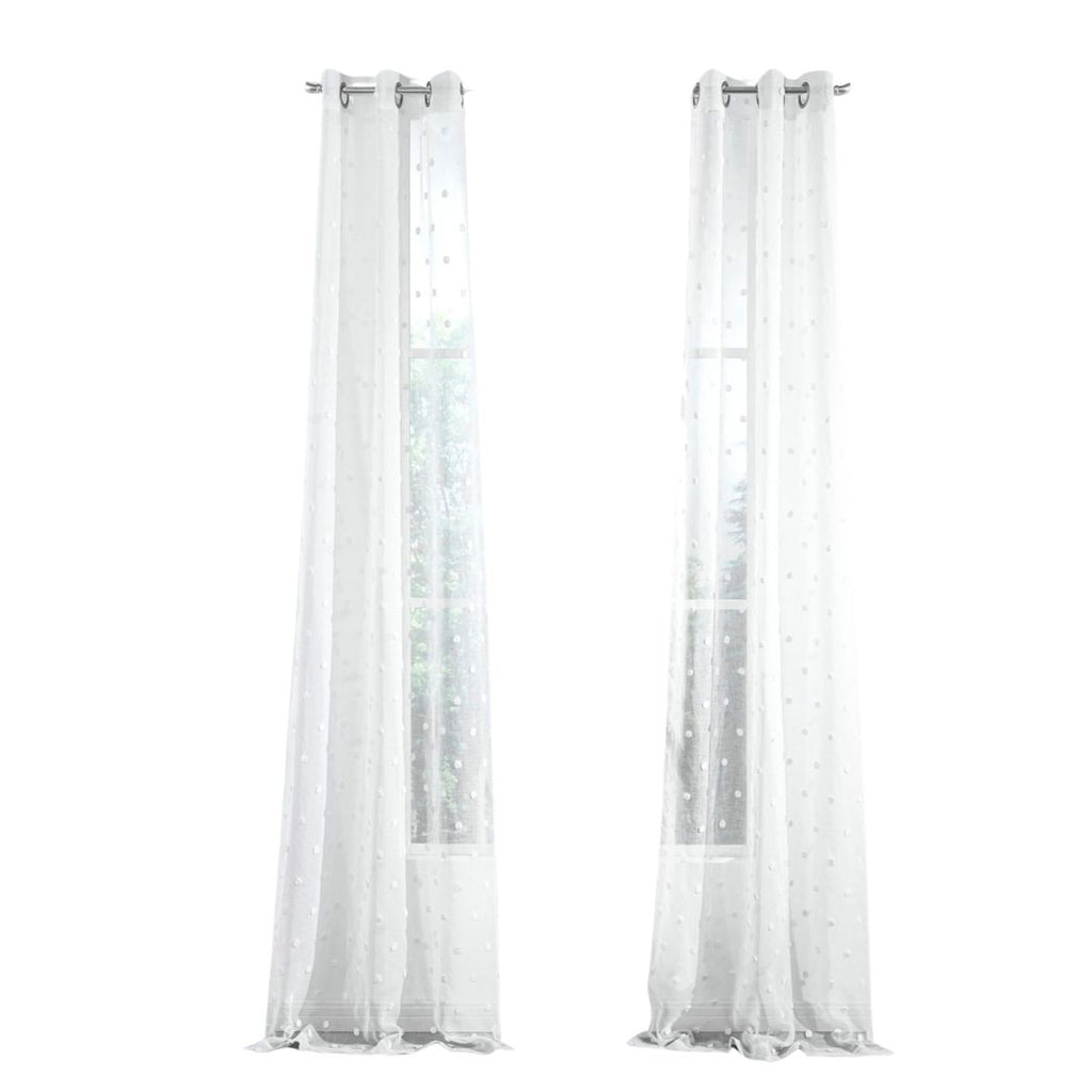 LuxxHomes  Set of Two 84" White Round Puff Window Curtain Panels