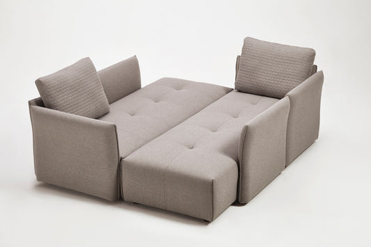 Light Gray Polyester Modular L Shaped Two Piece Sofa and Chaise Sectional And Toss Pillows