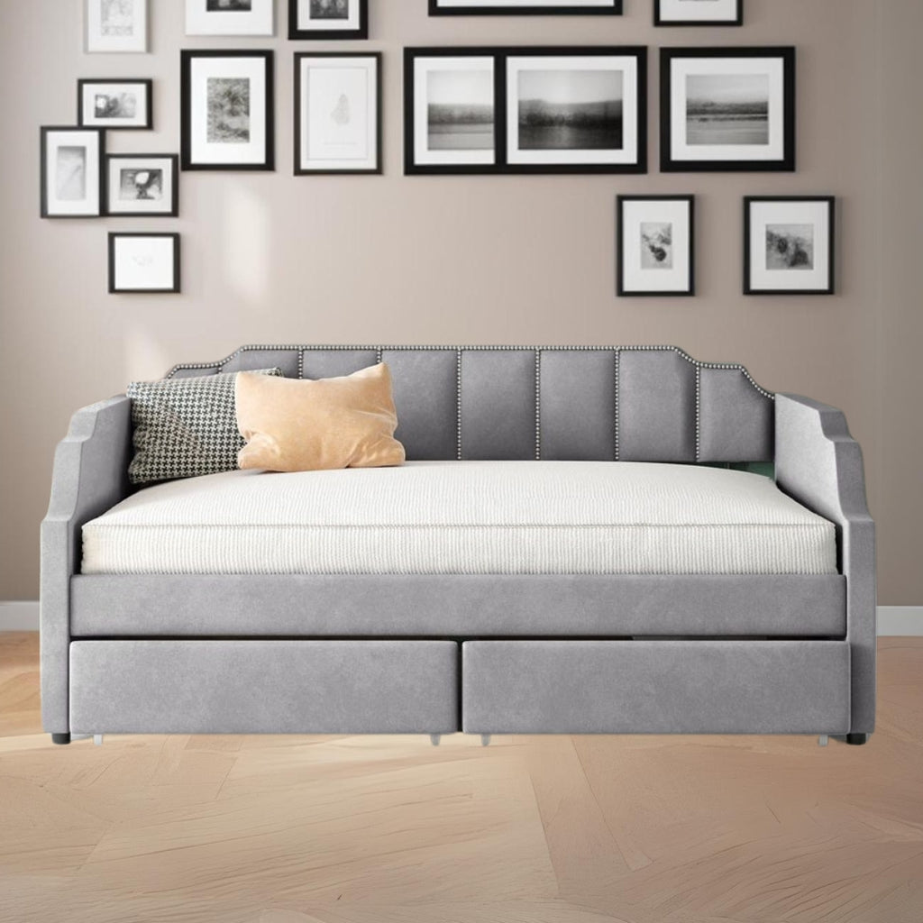 LuxxHomes  Twin Gray Upholstered Polyester Blend Bed