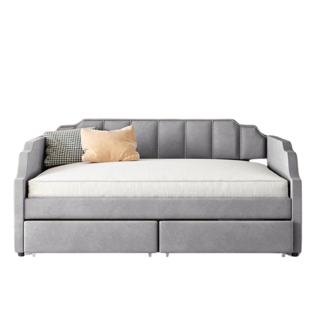 LuxxHomes  Twin Gray Upholstered Polyester Blend Bed