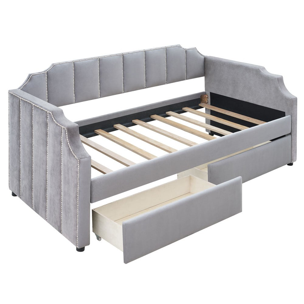 LuxxHomes  Twin Gray Upholstered Polyester Blend Bed