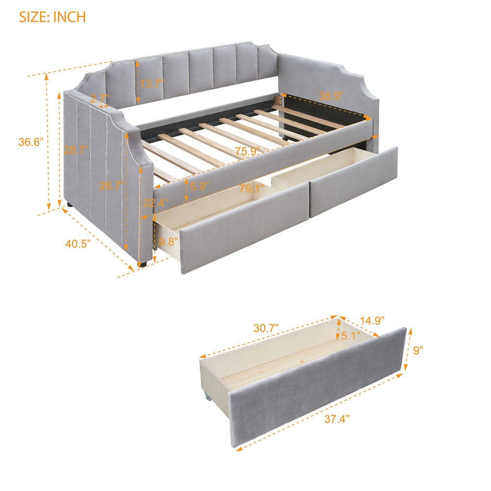 LuxxHomes  Twin Gray Upholstered Polyester Blend Bed