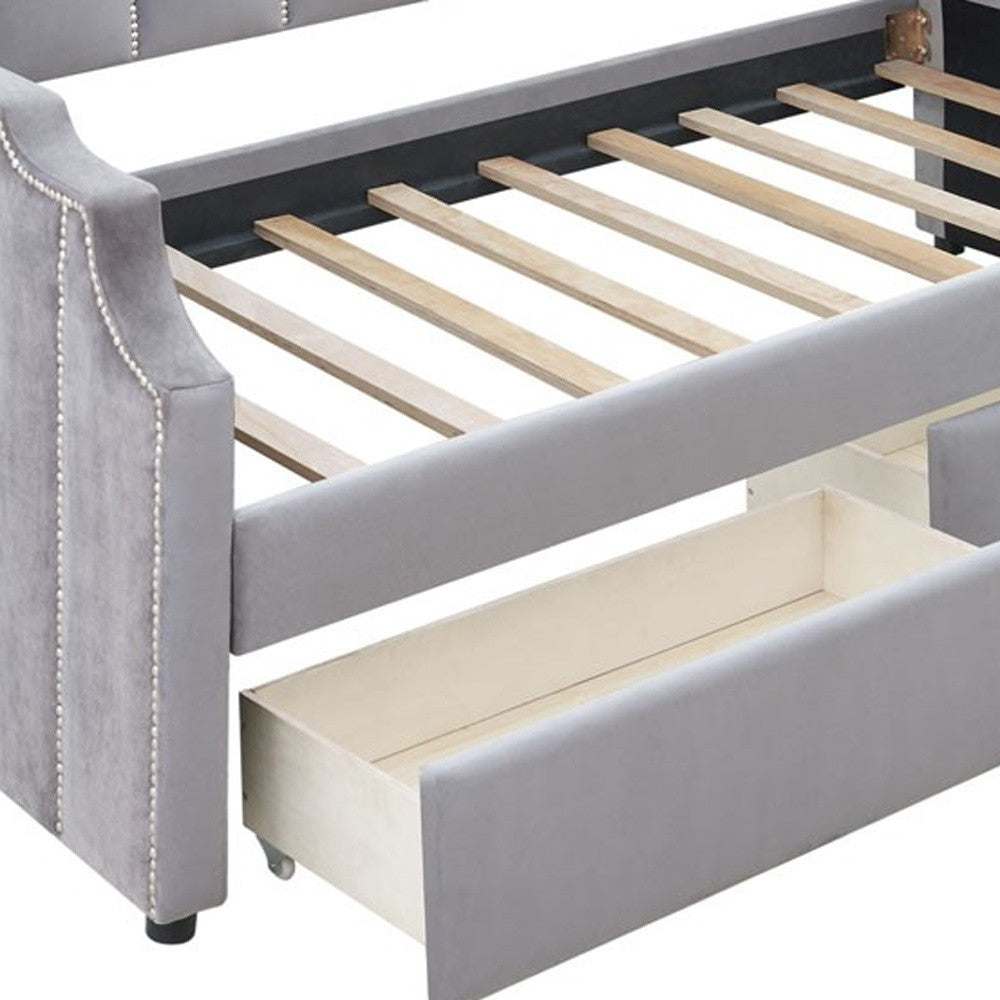 LuxxHomes  Twin Gray Upholstered Polyester Blend Bed