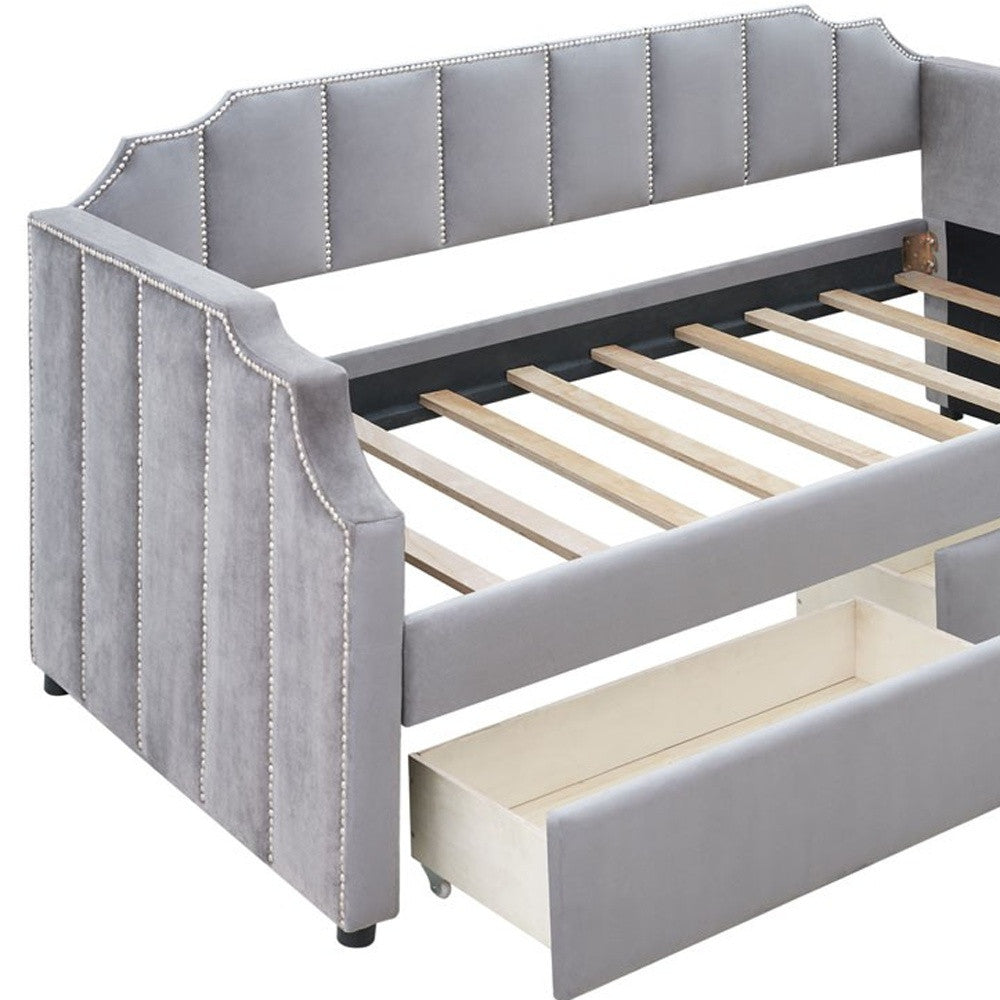 LuxxHomes  Twin Gray Upholstered Polyester Blend Bed