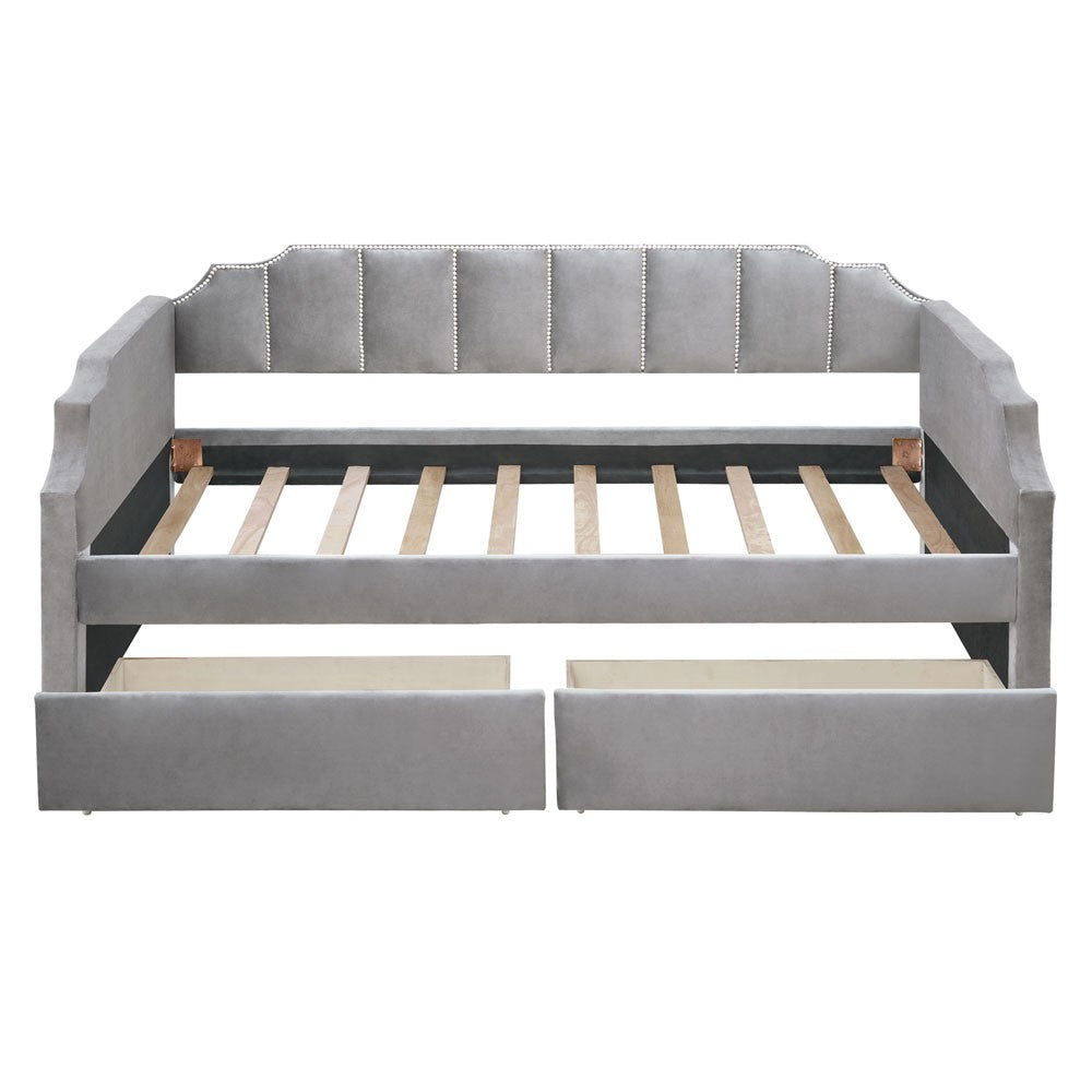 LuxxHomes  Twin Gray Upholstered Polyester Blend Bed