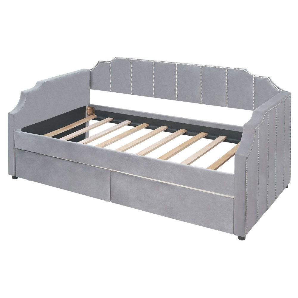 LuxxHomes  Twin Gray Upholstered Polyester Blend Bed