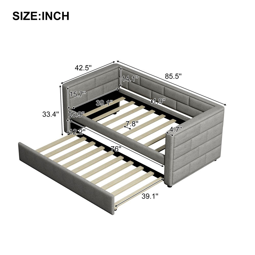 Twin Gray Upholstered Polyester Blend Bed With Trundle