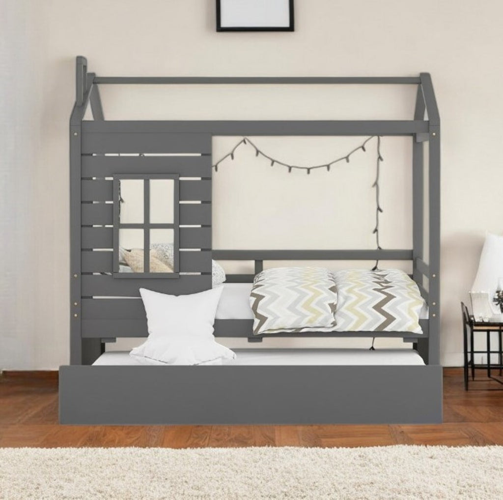 Gray Twin Bed with Trundle