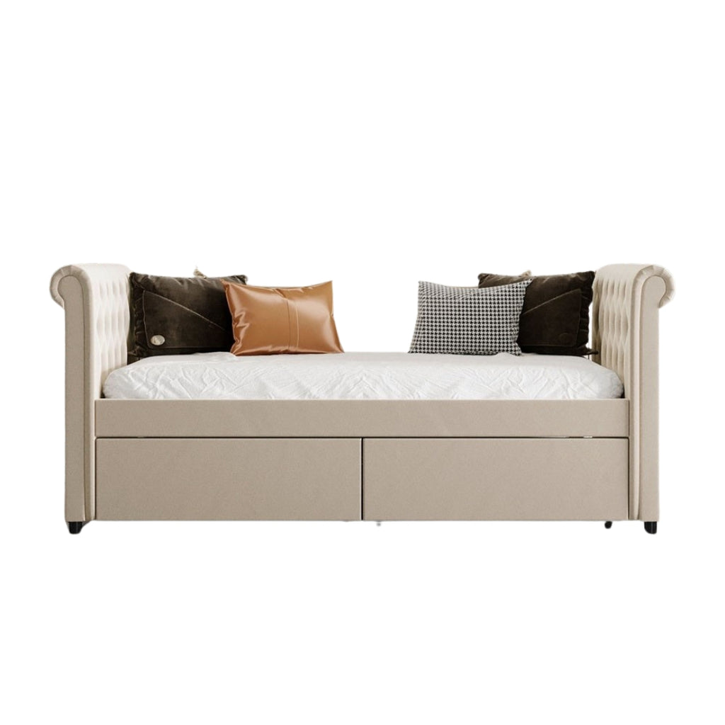 LuxxHomes  Twin Tufted Beige Upholstered Polyester Blend Bed