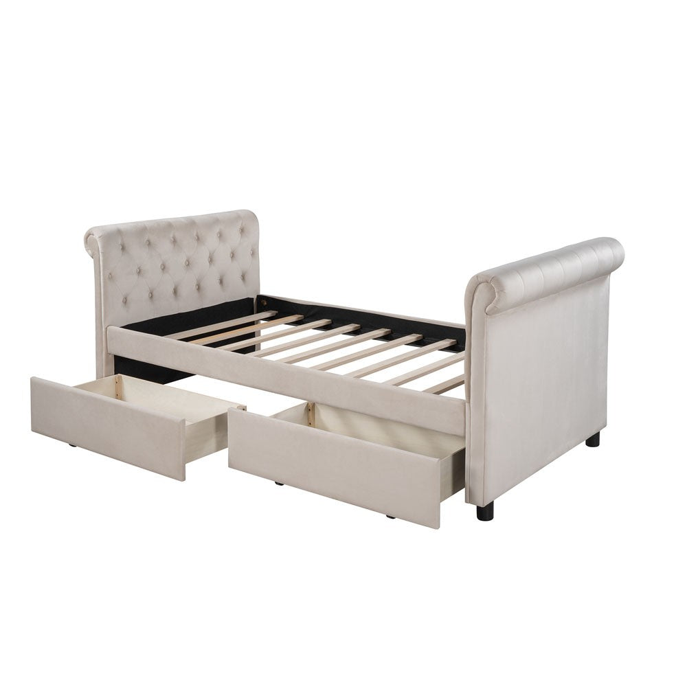 LuxxHomes  Twin Tufted Beige Upholstered Polyester Blend Bed