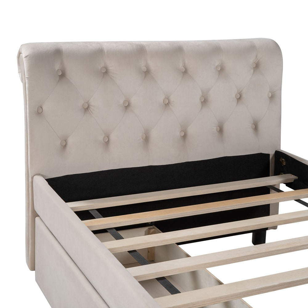 LuxxHomes  Twin Tufted Beige Upholstered Polyester Blend Bed