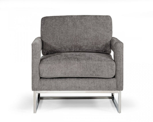 34" Dark Gray And Silver Fabric Arm Chair