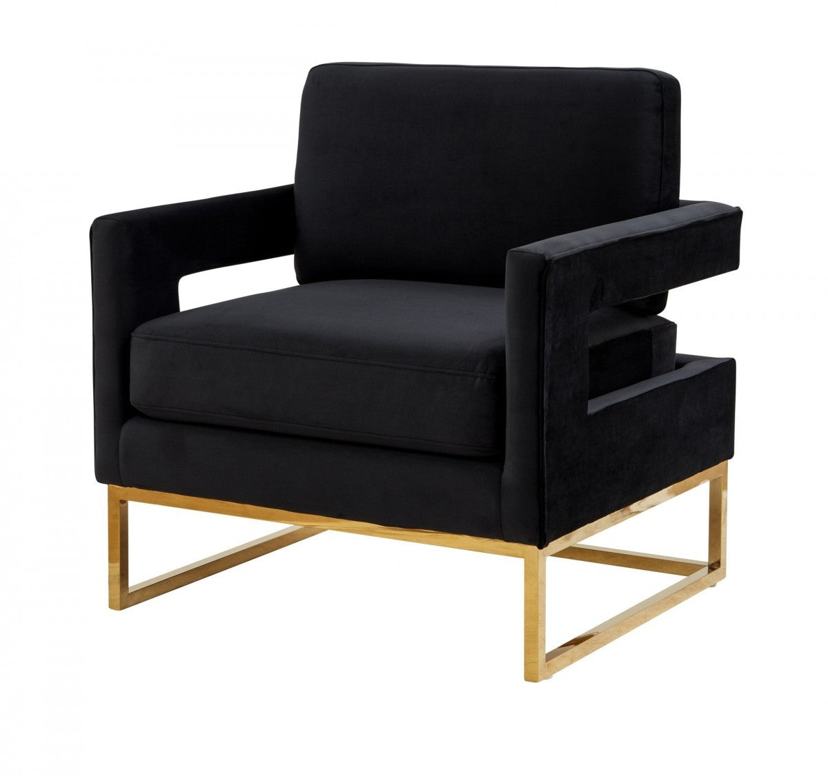 34" Black And Gold Velvet Arm Chair