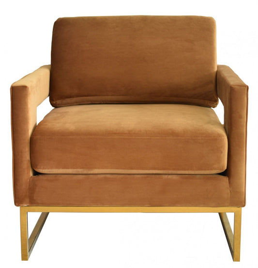 34" Camel And Gold Velvet Arm Chair