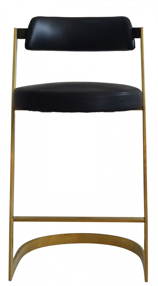 26" Black And Gold Faux Leather And Stainless Steel Low Back Counter Height Bar Chair