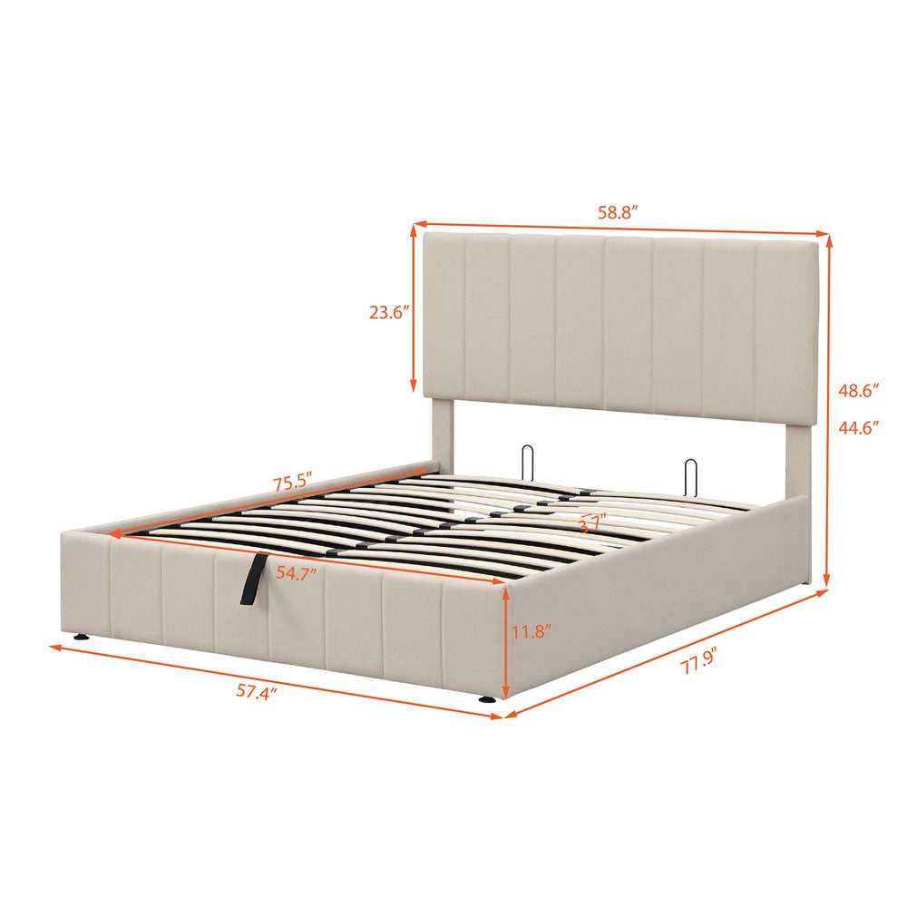 LuxxHomes  Full Double Beige Upholstered Linen Blend Bed