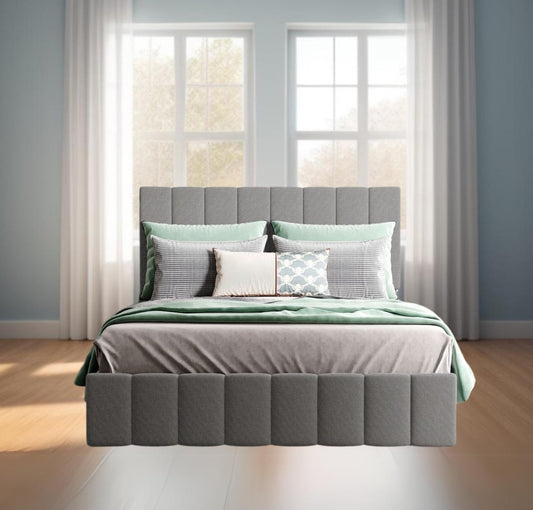 LuxxHomes  Full Double Gray Upholstered Linen Blend Bed