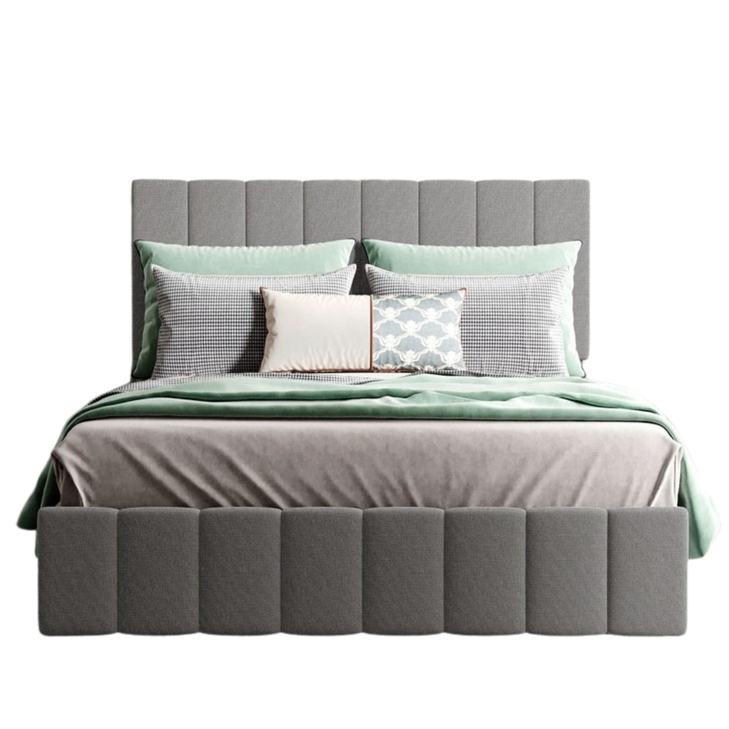 LuxxHomes  Full Double Gray Upholstered Linen Blend Bed