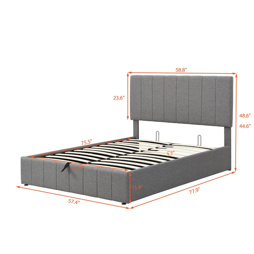 LuxxHomes  Full Double Gray Upholstered Linen Blend Bed