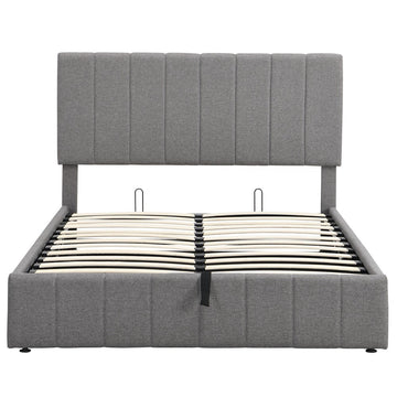 LuxxHomes  Full Double Gray Upholstered Linen Blend Bed