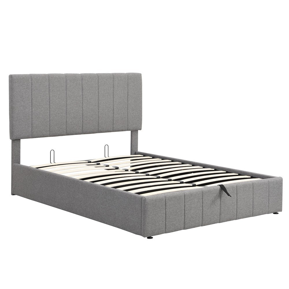 LuxxHomes  Full Double Gray Upholstered Linen Blend Bed