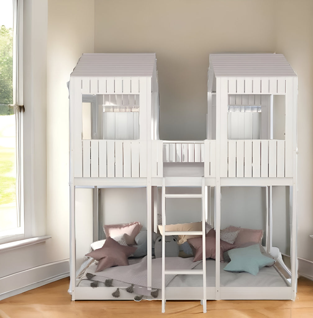 LuxxHomes  White Twin Contemporary Manufactured Wood + Solid Wood Bunk Bed