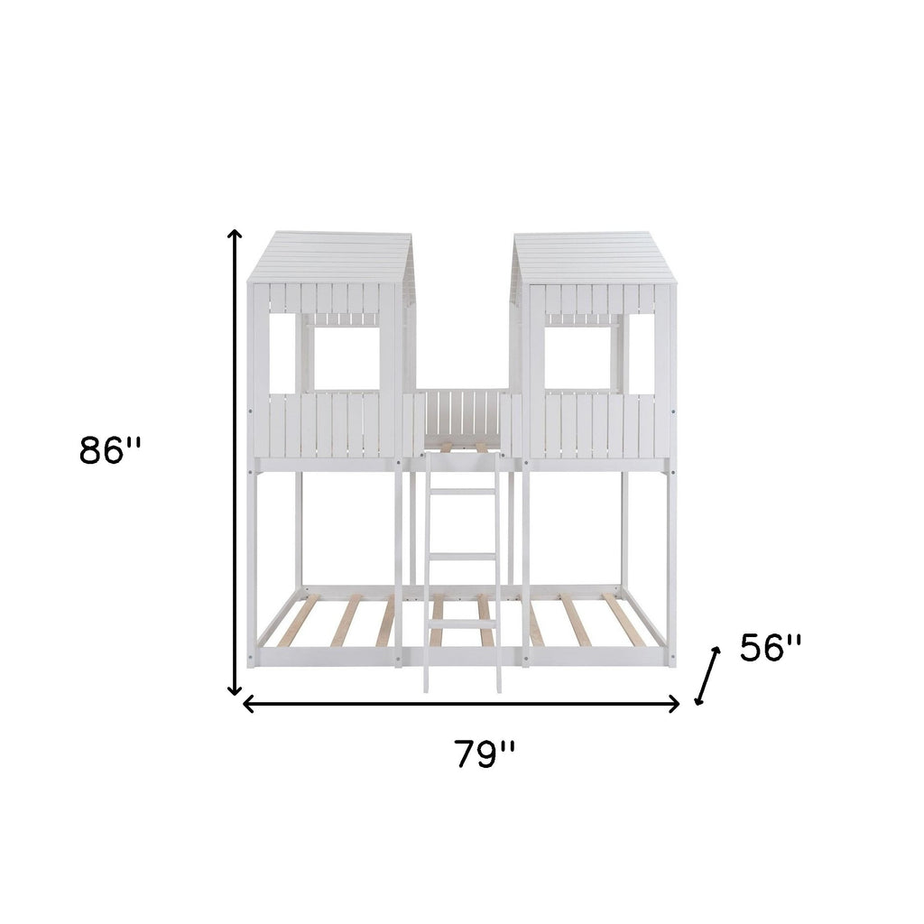 LuxxHomes  White Twin Contemporary Manufactured Wood + Solid Wood Bunk Bed