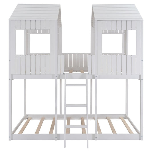 LuxxHomes  White Twin Contemporary Manufactured Wood + Solid Wood Bunk Bed