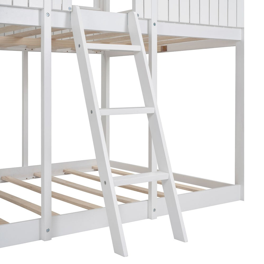 LuxxHomes  White Twin Contemporary Manufactured Wood + Solid Wood Bunk Bed