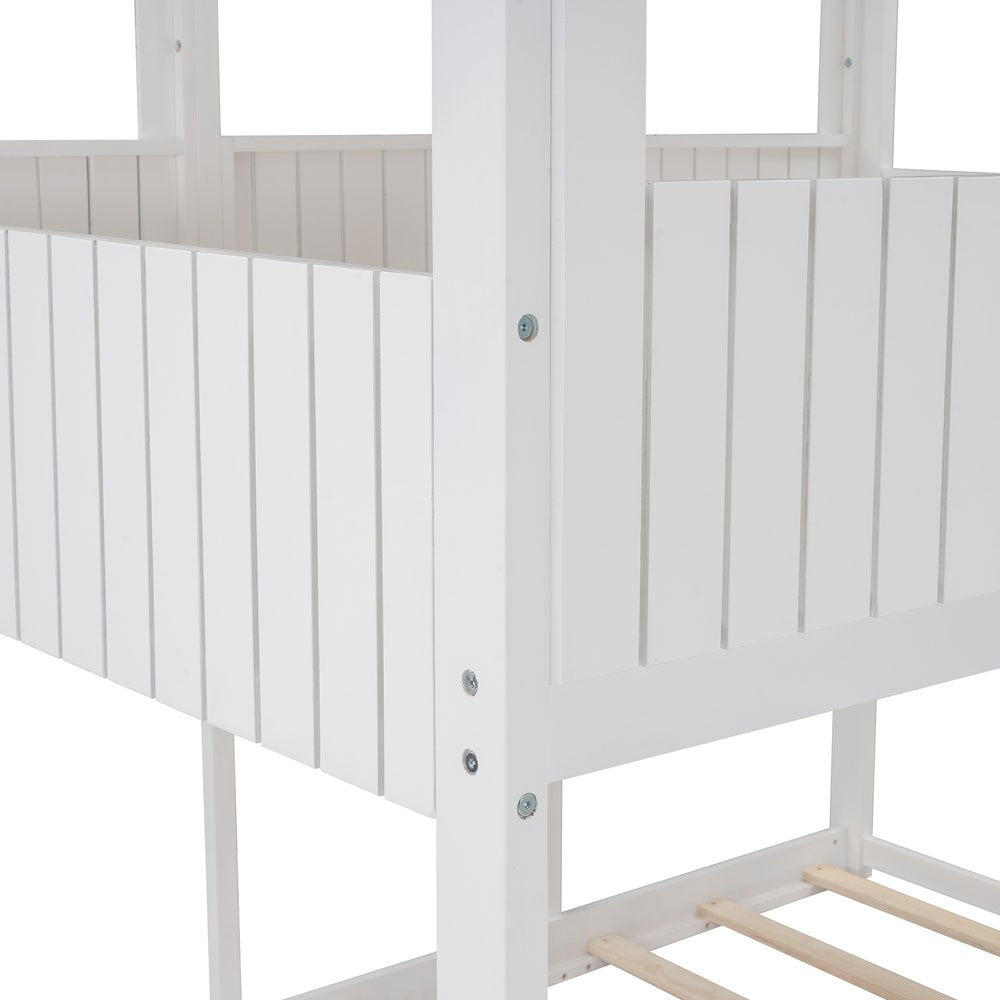 LuxxHomes  White Twin Contemporary Manufactured Wood + Solid Wood Bunk Bed