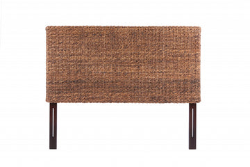 LuxxHomes  Brown Natural and Rustic Woven Banana Leaf Straight King Size Headboard