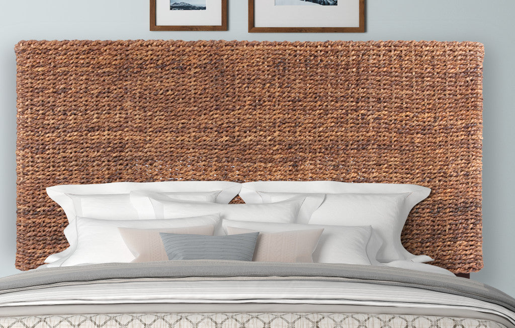 LuxxHomes  Brown Natural and Rustic Woven Banana Leaf Straight King Size Headboard