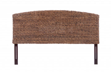 LuxxHomes  Brown Natural and Rustic Woven Banana Leaf Curved Queen Size Headboard