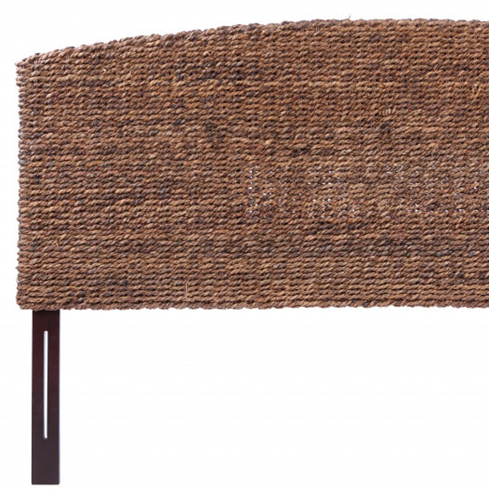 LuxxHomes  Brown Natural and Rustic Woven Banana Leaf Curved Queen Size Headboard