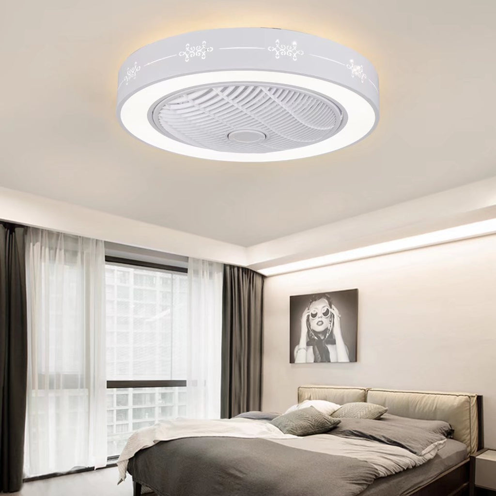 White Modern Flush LED Ceiling Fan and Light