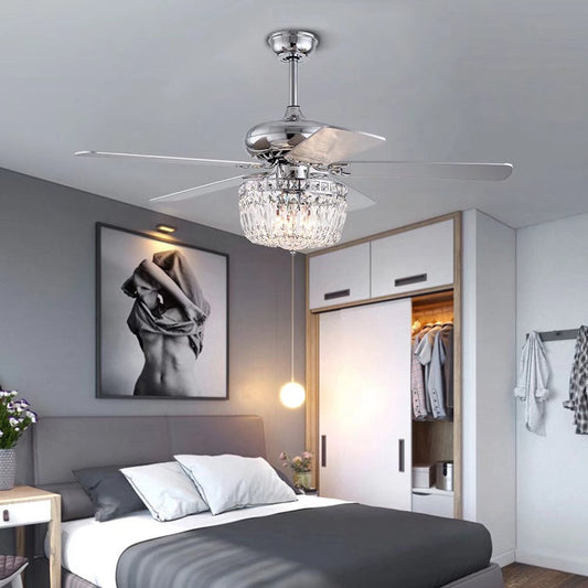 Silver And Faux Crystal Mod Chandelier Ceiling Fan