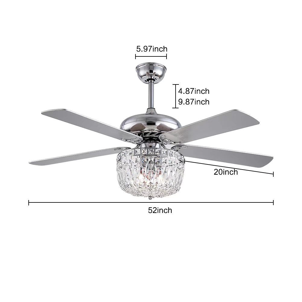 Silver And Faux Crystal Mod Chandelier Ceiling Fan