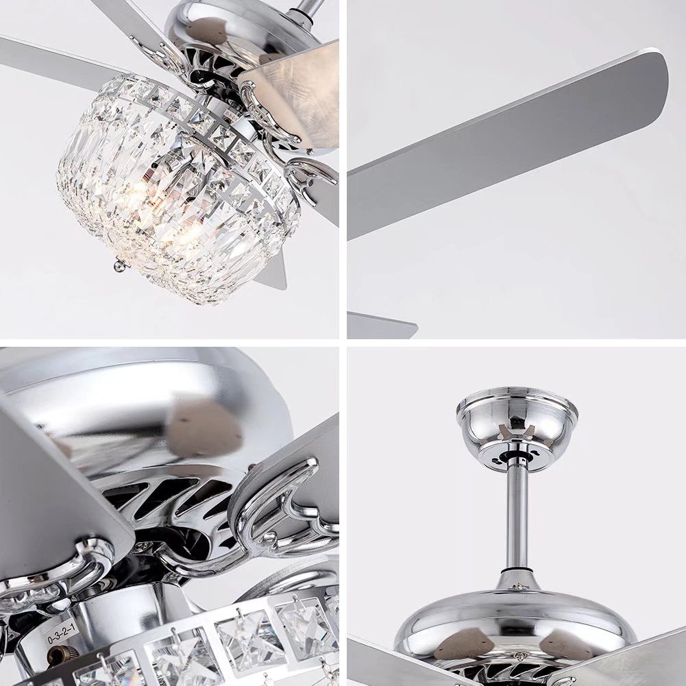 Silver And Faux Crystal Mod Chandelier Ceiling Fan